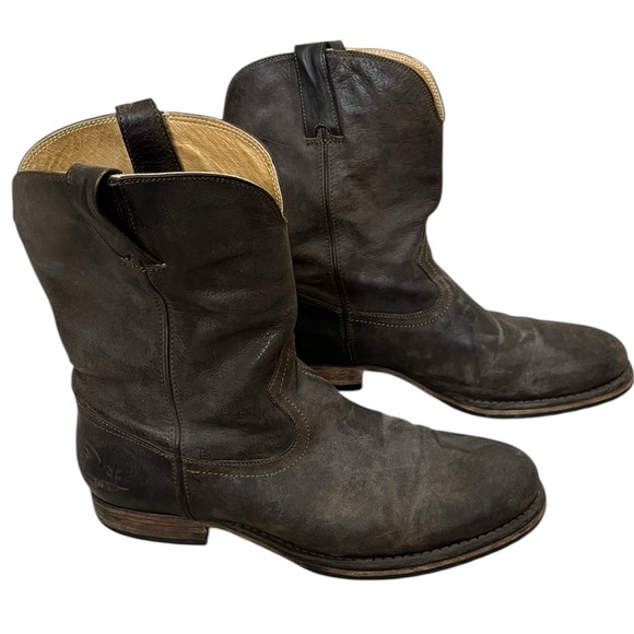 Frye Duke Roper Leather Western Boots 87865 Mens 10 D Pull On Round‎ Toe Country